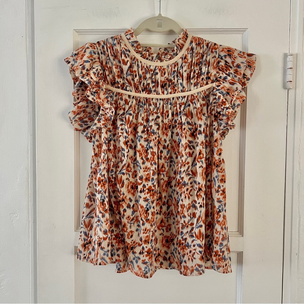 Ulla Johnson Etta Short Sleeve Top Blouse Size 6 Small in Pearl Flutter Sleeve